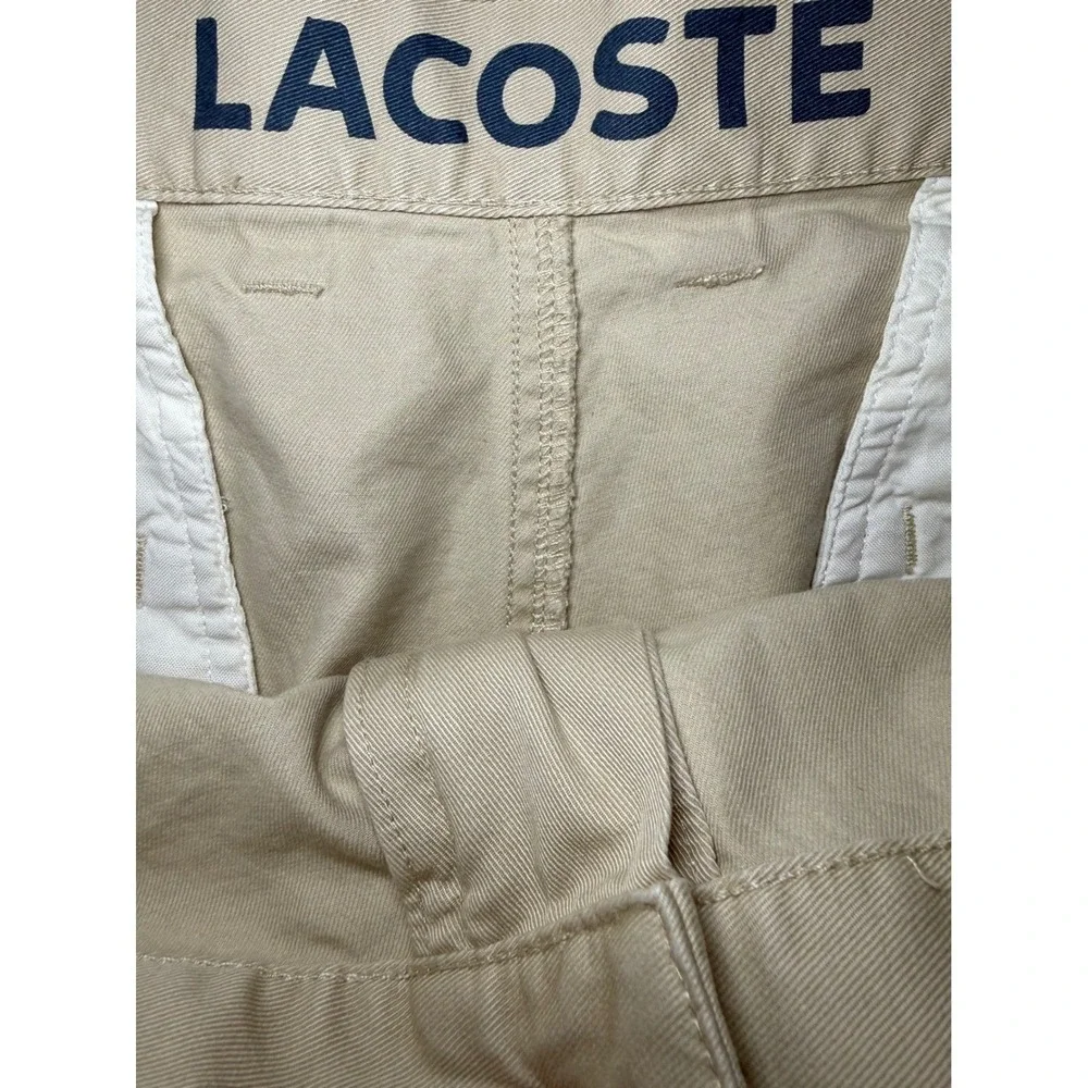 Lacoste Chino Shorts Mens Size 48 Khaki Cotton Twill Flat Front Classic Logo